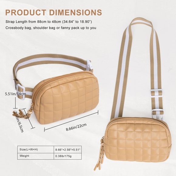 Women’s small waist bag Tan Quilted Crossbody Bag - Picture 4 of 6
